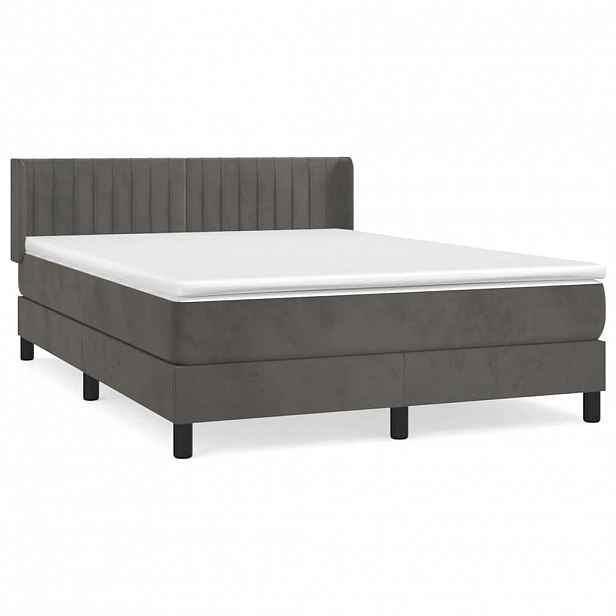 vidaXL Box spring postel s matrací tmavě šedý 140 x 190 cm samet