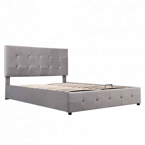 CHICFURN ČALOUNĚNÁ POSTEL 140/200 cm v šedé barvě se sametovým potahem a úložným prostorem