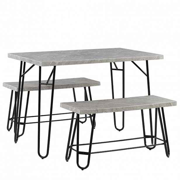 Beliani JÍDELNÍ SESTAVA Mramor Look Šedá 4-místná 110/70 cm Kempton