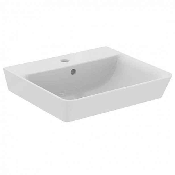 Ideal Standard Connect Air - Umyvadlo Cube 50x45x16 cm, s přepadem, otvor pro baterii, s Ideal Plus, bílá E0301MA