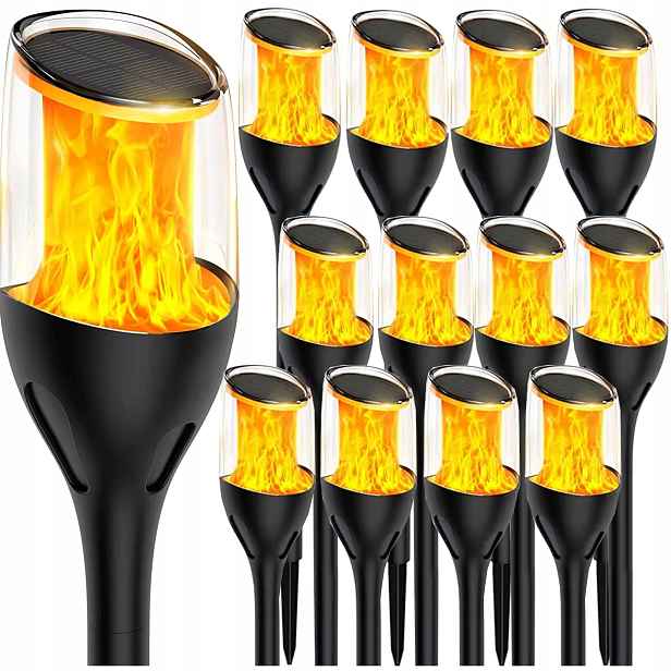 12x Solární Lampa Led Lucerna Pochodeň Zapichovací Plamen 65cm Silná Premium