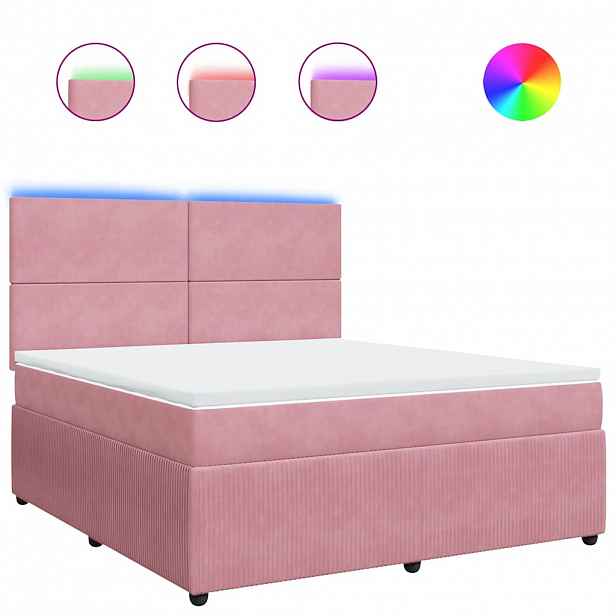 vidaXL Box spring postel s matrací růžová 180x200 cm samet
