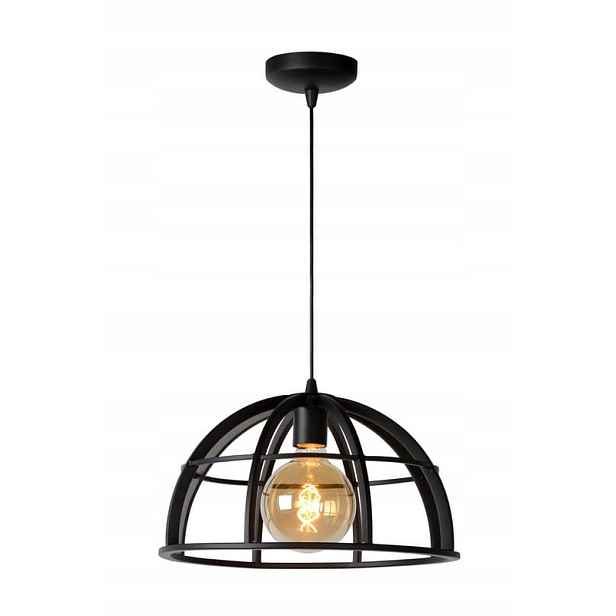 Industriální závěsná lampa černá kulatá 40 cm nad jídelní stůl Lucide