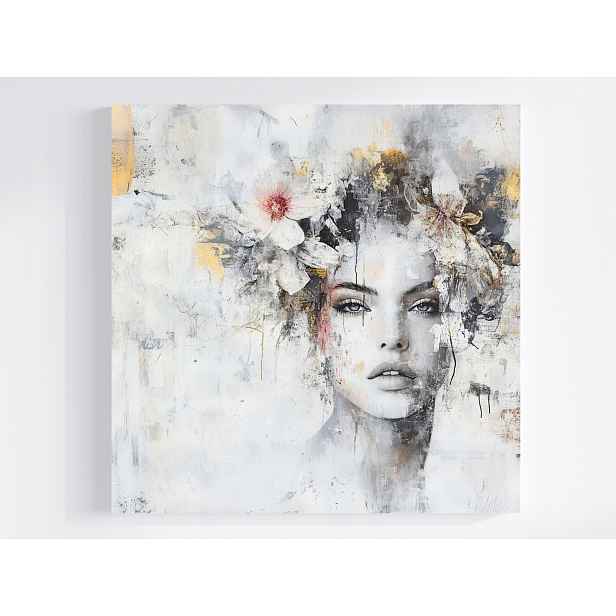 Obraz Na Plátně Obraz Na Plátně Žena Portét Květy Vintage Retro Shabby 50x50