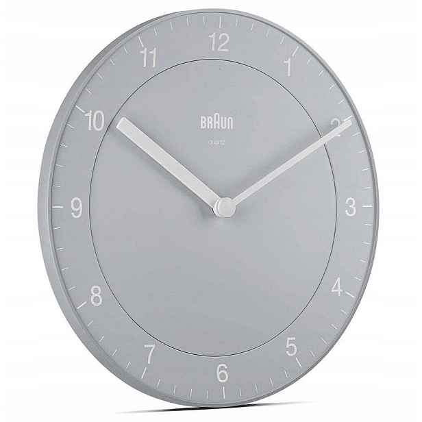 Šedý Malý Klasický Elegantní Nástěnný Hodinový Stroj Braun BC06G 20 cm