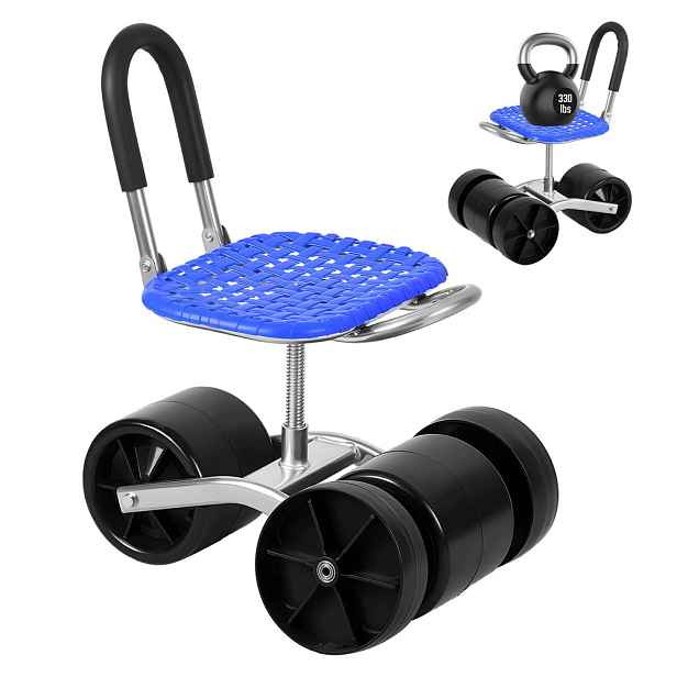 Vozík Zahradní stolička na kolečkách 360° Regulace výšky až do 150 kg Stolička