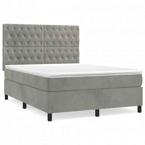vidaXL Box spring postel s matrací světle šedá 140x200 cm samet