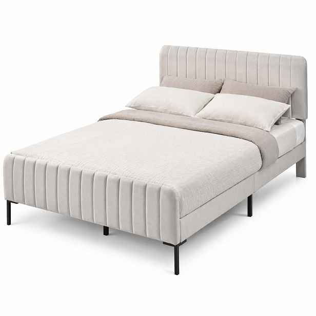CHICFURN ČALOUNĚNÁ POSTEL 160/200 cm v šedo-béžové barvě s nastavitelným čelem a roštem