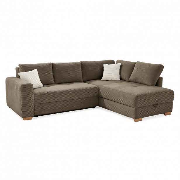 luma-home ROHOVÁ POHOVKA – PRO DLOUHODOBÉ SPÁNÍ: Boxspring, pružinová matrace, topper, úložný prostor, 257 × 206 × 85 cm (Š×H×V), hnědá kord / 15213
