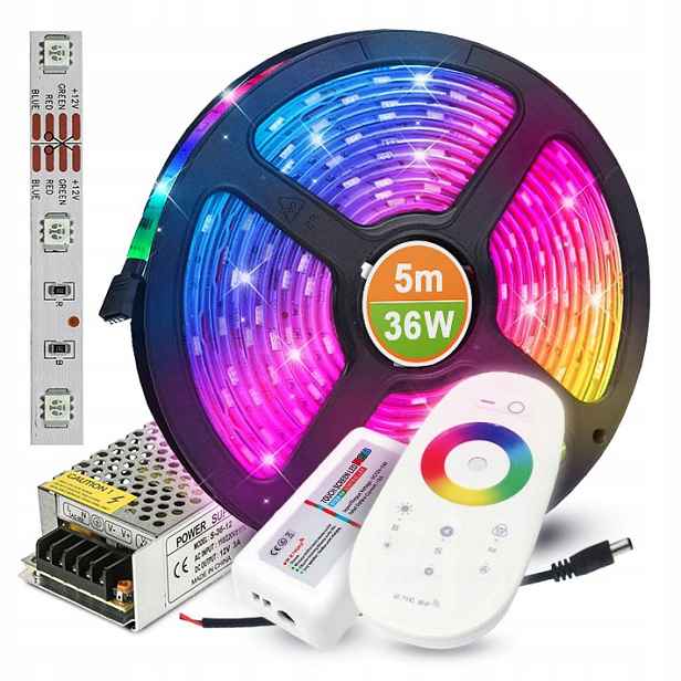 Set Led pásek Rgb multi 5 m Dálkový Ovladač Napájecí zdroj Vysoká kvalita Vícebarevný