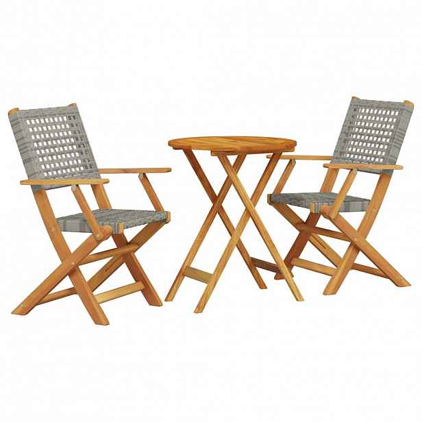 vidaXL 3dílný bistro set šedý polyratan a masivní dřevo