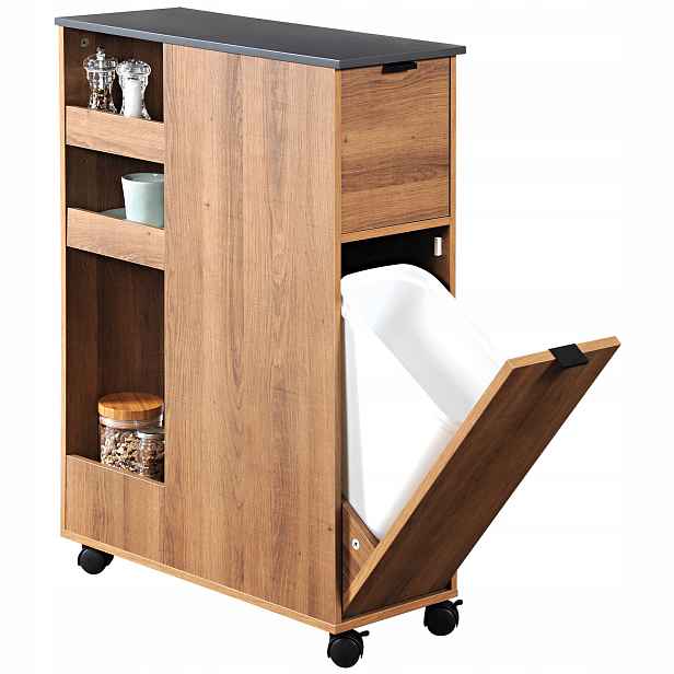 Kuchyňský Vozík S Odpadkovým Košem, Regál Na Kolečkách Mdf, Hnědý, 60X86X25 CM