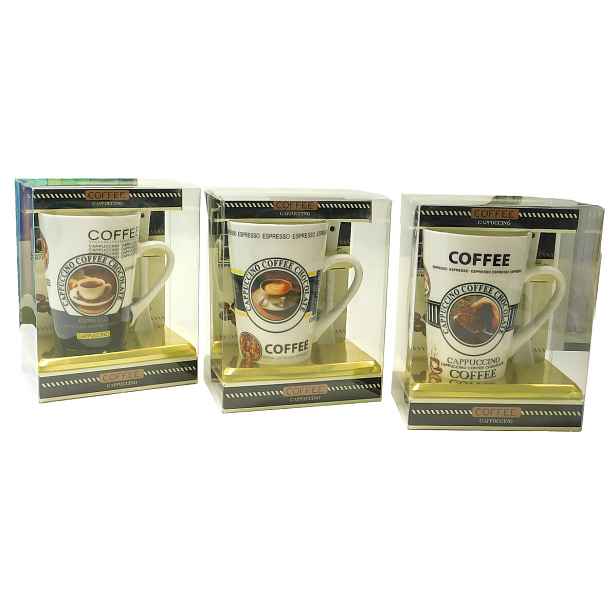 PROHOME - Hrnek a lžička keramická Cappuccino Coffee různé dekory