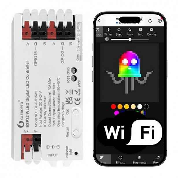 WiFi Led ovladač Wled ESP32 pro pásky WS281X Rgbic 5-24V 15A