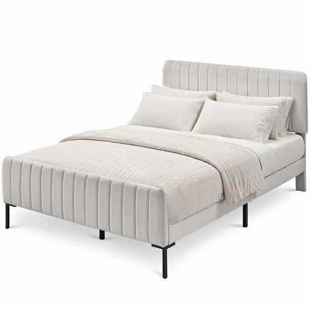 CHICFURN ČALOUNĚNÁ POSTEL 140/200 cm v šedo-béžové barvě s nastavitelným čelem a roštem