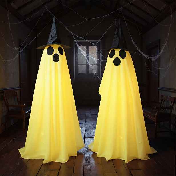 Pavučina z bílého hedvábí s 8 režimy teplých světel pro Halloween