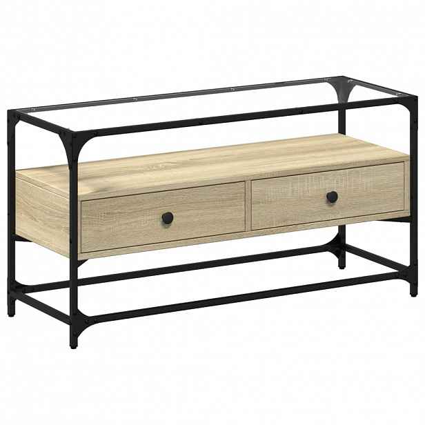 vidaXL TV skříňka se skleněnou deskou dub sonoma 98x35x51 cm kompozit