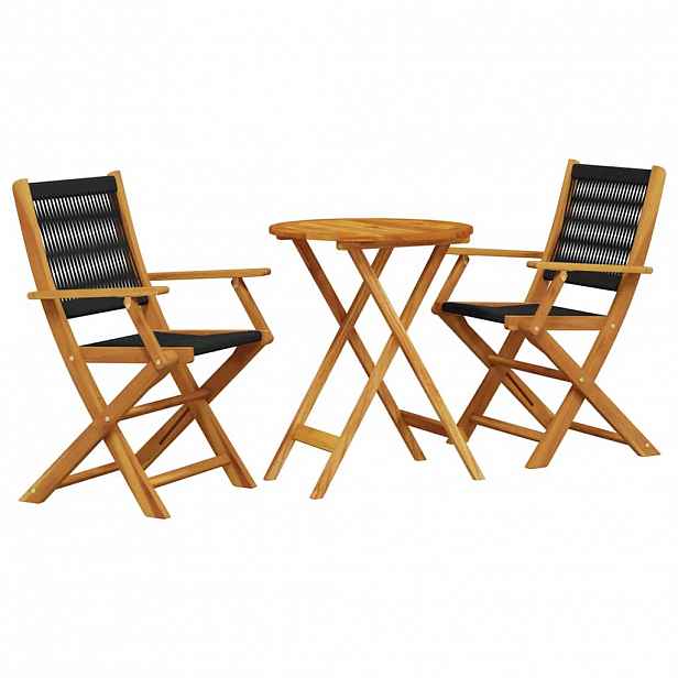 vidaXL 3dílný bistro set černý polypropylen a masivní dřevo