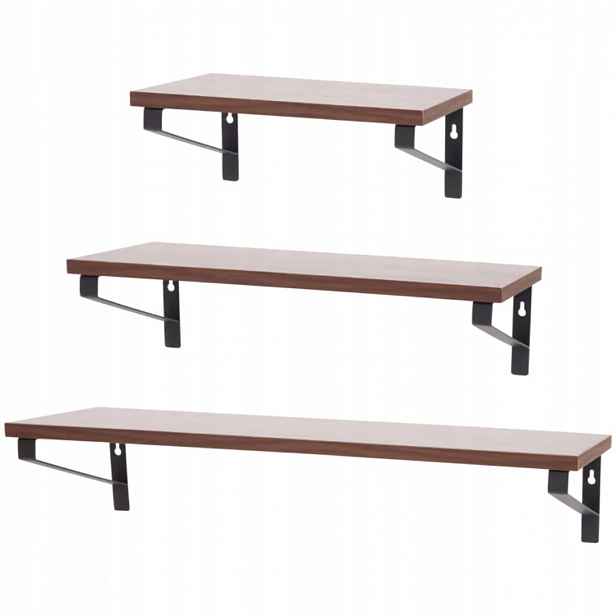3x závěsná dřevěná police mořená 30 cm 45 cm 60 cm na fotografie Mdf