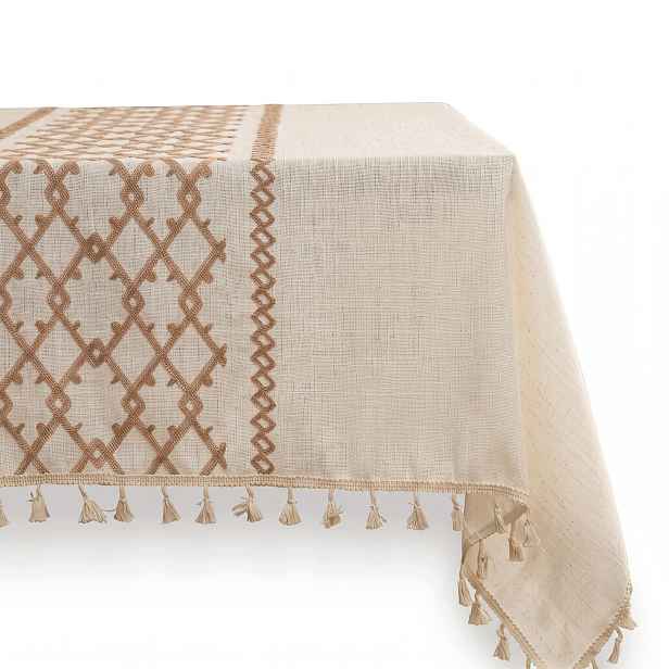 Elegantní lněný ubrus 140x140 obdélníkový na stůl do obývacího pokoje, boho jídelna