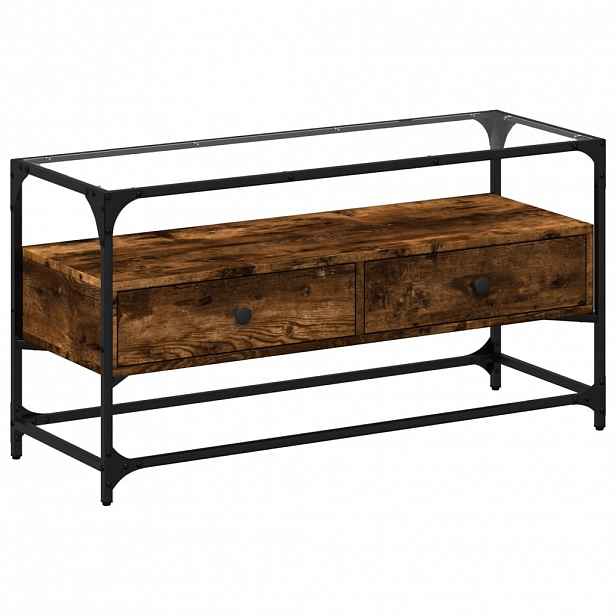 vidaXL TV skříňka se skleněnou deskou kouřový dub 98x35x51 cm kompozit