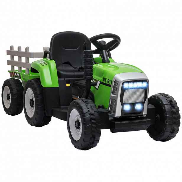 HOMCOM ELEKTRICKÝ traktor Dětský traktor s MP3 funkcí, 3–6 km/h, zelený
