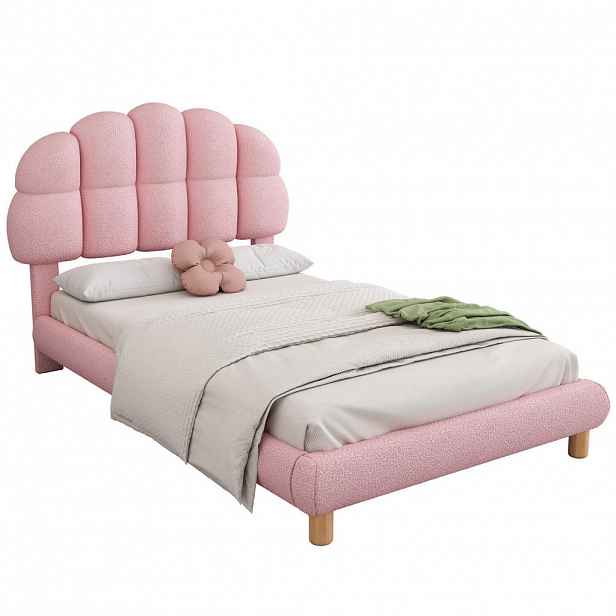 OKWISH ČALOUNĚNÁ postel 90/200 cm růžová z buklé a MDF s nastavitelným čelem