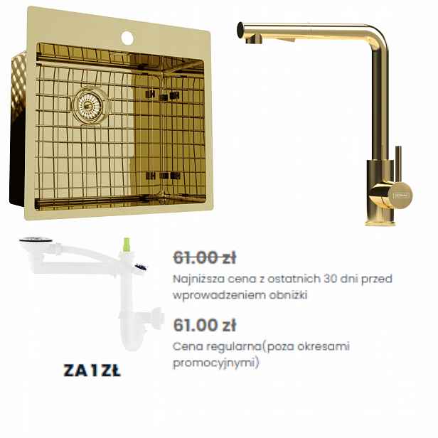 Sada 8. Kernau dřez baterie, odpad za 1 Pln, barva Gold zlatá