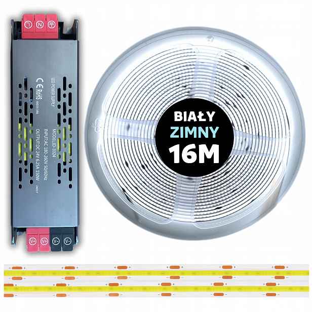 Set 16M Led pásek Cob 480 diod 6000K bílý studený 24V 10W s napájecím zdrojem