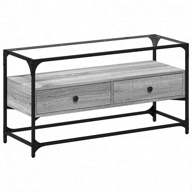 vidaXL TV skříňka se skleněnou deskou šedá sonoma 98x35x51 cm kompozit