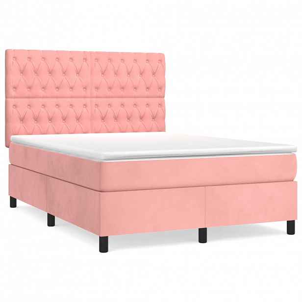 vidaXL Box spring postel s matrací růžová 140x200 cm samet