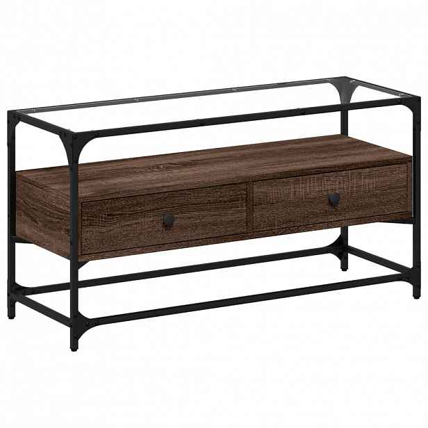 vidaXL TV skříňka se skleněnou deskou hnědý dub 98x35x51 cm kompozit