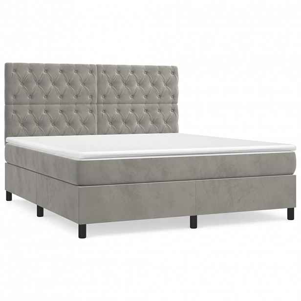 vidaXL Box spring postel s matrací světle šedá 160x200 cm samet