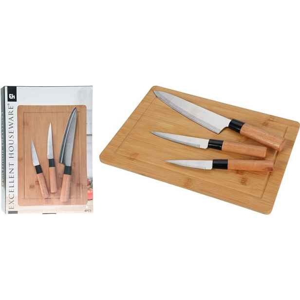 EXCELLENT HOUSEWARE Sada kuchyňských nožů s prkénkem 4 ks bambus KO-C80652970