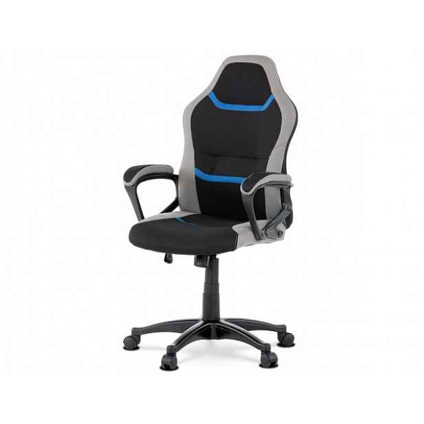 Kancelářská a herní židle, potah modrá, šedá a černá látka, houpací mechanismus