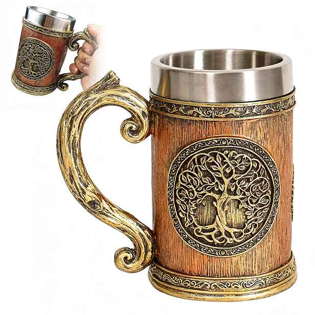 Pivní Sklenice Na Pivo Strom Života 500 ML Keltský Dárek Pro Něj Ocelová Vložka