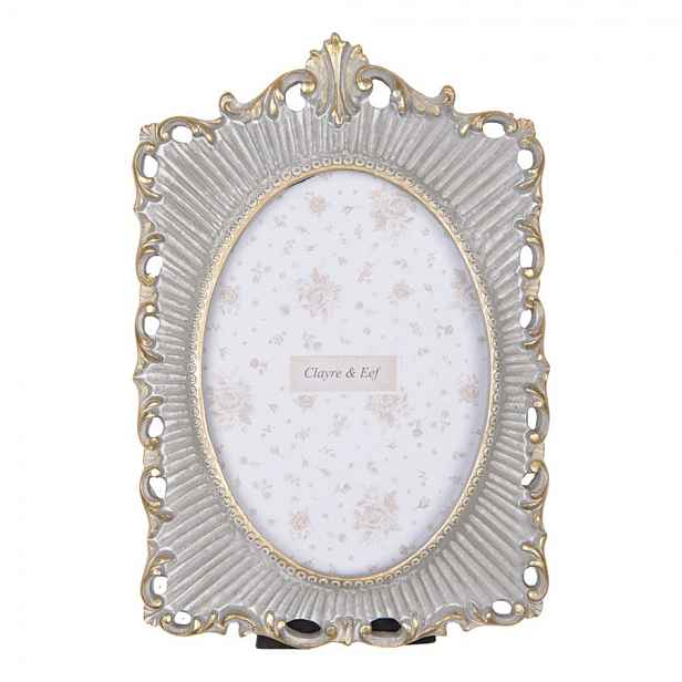 Šedo-zlatý antik fotorámeček s ornamenty - 18*2*26 cm / 13*18 cm Clayre & Eef