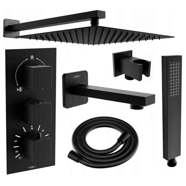 Univerzální sprchový set podomítkový MEXEN CUBE DR02 30 cm černý