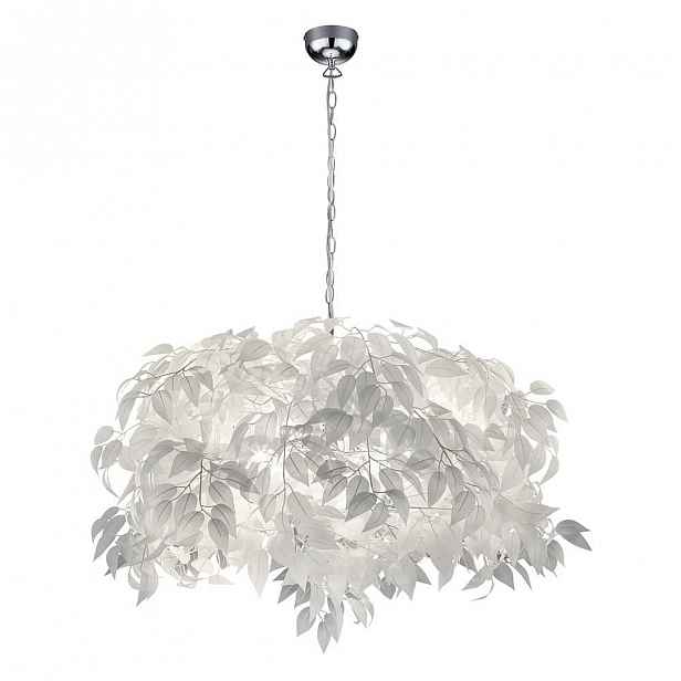 Bílé závěsné svítidlo s pírky Trio Pendant Leavy, výška 150 cm