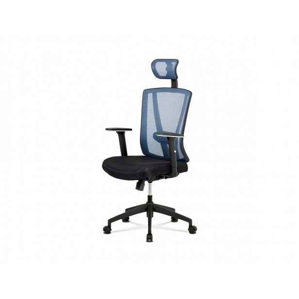Kancelářská židle, černá MESH+modrá síťovina, plastový kříž, synchronní mechanis