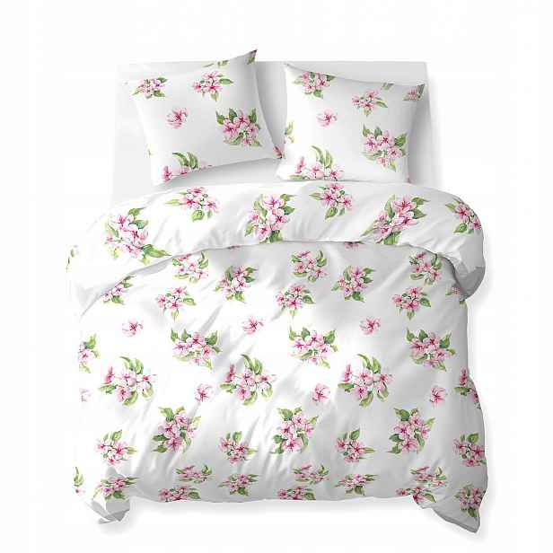 Povlečení 220x200 bílé s růžovými květy Cotton Bloom