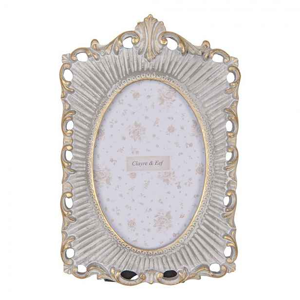 Šedo-zlatý antik fotorámeček s ornamenty - 15*2*23 cm / 10*15 cm Clayre & Eef
