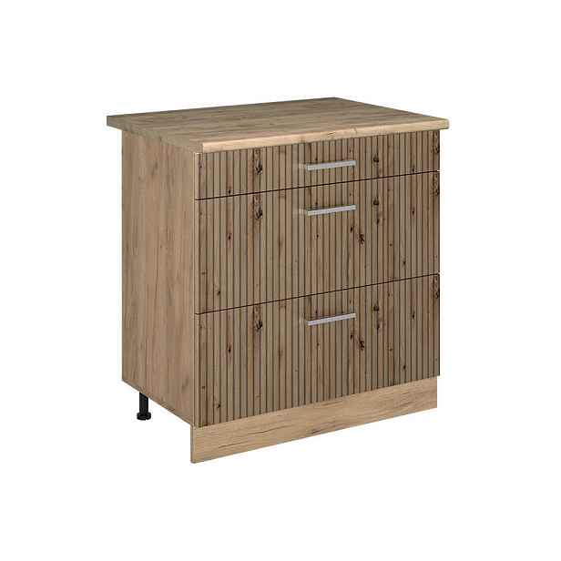Vicco SPODNÍ SKŘÍŇKA KUCHYŇSKÉ LINKY R-Line, Řemeslný dub/Zlatý mocný dub, 80 cm se 3 zásuvkami pracovná doska Dub Goldkraft