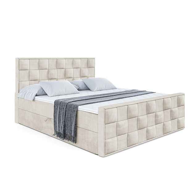 ALTDECOR KONTINENTÁLNÍ POSTEL s matrací H4 - ZAFIRA - 200x200 cm Béžová