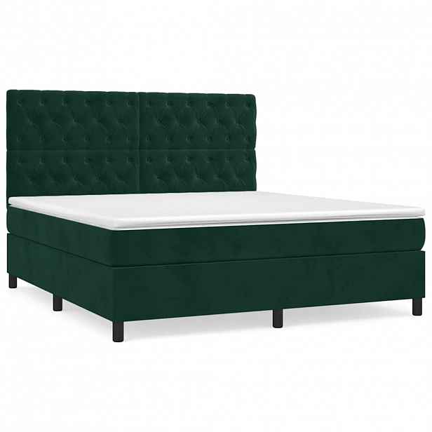 vidaXL Box spring postel s matrací tmavě zelená 160x200 cm samet