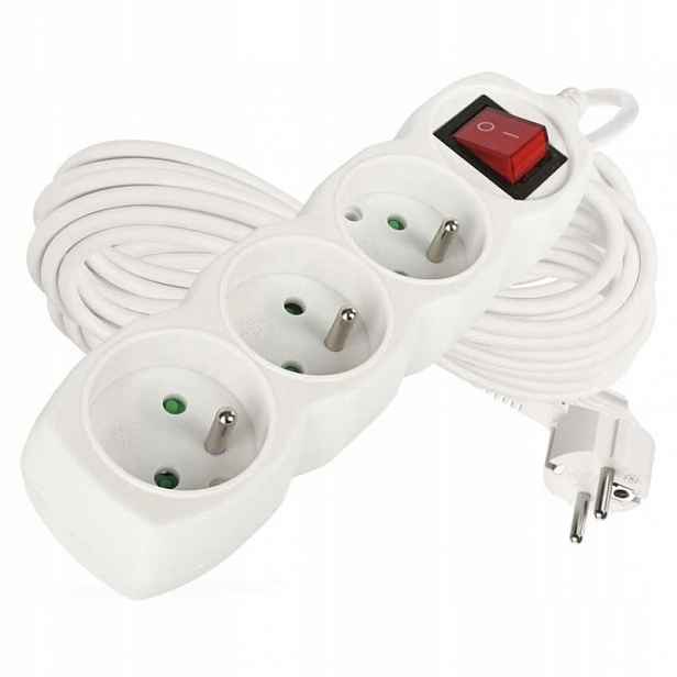 Prodlužovací kabel 10 m 3 zásuvky s vypínačem bílý Pvc 1,5 mm2