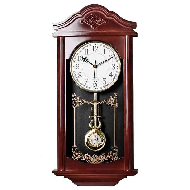 Hnědé Dřevěné Nástěnné Hodiny S Kyvadlem Regulátor Retro ATE608 60 cm