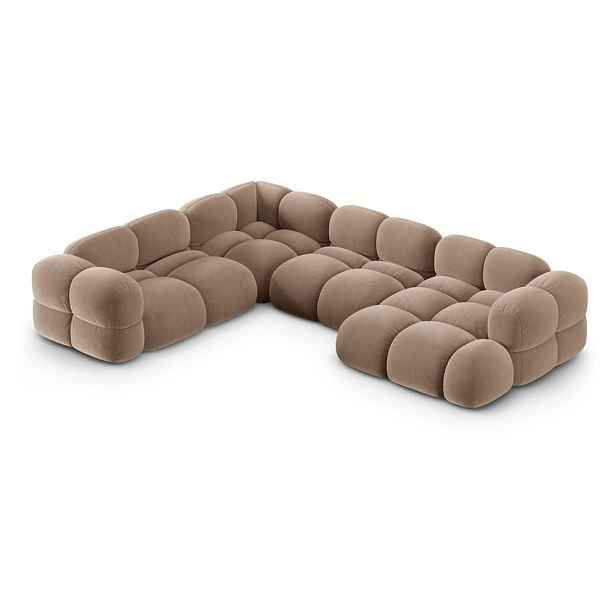 Hnědá sametová rohová pohovka (levý roh/do "U") Loretto – Cosmopolitan Design