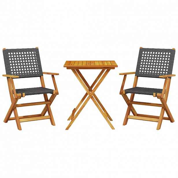 vidaXL 3dílný bistro set černý polyratan a masivní dřevo