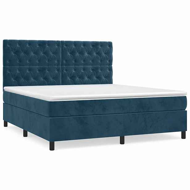 vidaXL Box spring postel s matrací tmavě modrá 160x200 cm samet
